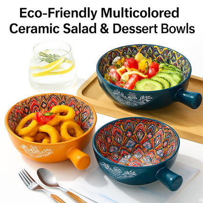 Eco-Friendly Multicolored Ceramic Salad & Dessert Bowls