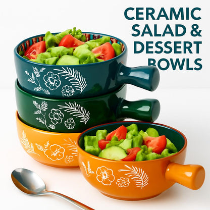 Eco-Friendly Multicolored Ceramic Salad & Dessert Bowls