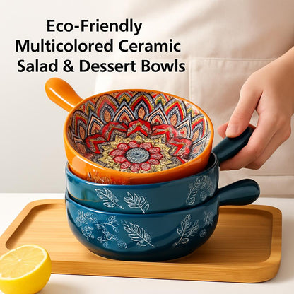 Eco-Friendly Multicolored Ceramic Salad & Dessert Bowls