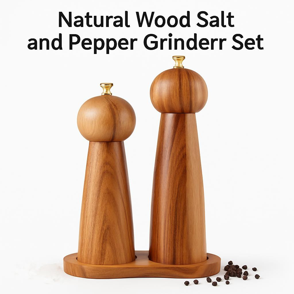 Natural Wood Salt and Pepper Grinder Set