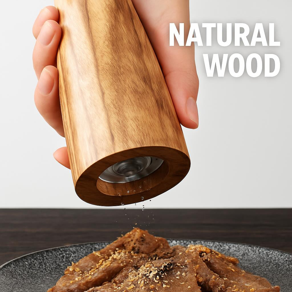 Natural Wood Salt and Pepper Grinder Set - Eco-Friendly Kitchen Essential