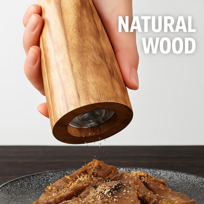 Natural Wood Salt and Pepper Grinder Set - Eco-Friendly Kitchen Essential