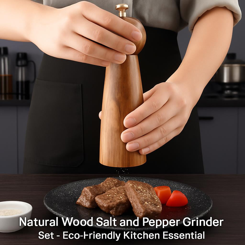 Natural Wood Salt and Pepper Grinder Set - Eco-Friendly Kitchen Essential
