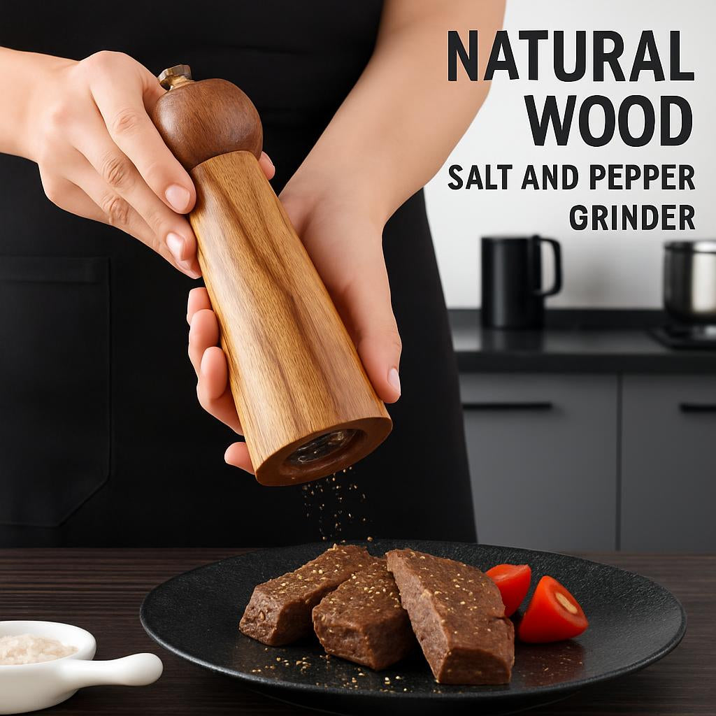 Natural Wood Salt and Pepper Grinder Set - Eco-Friendly Kitchen Essential