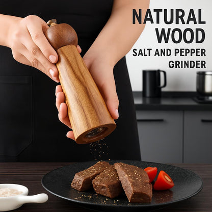 Natural Wood Salt and Pepper Grinder Set - Eco-Friendly Kitchen Essential