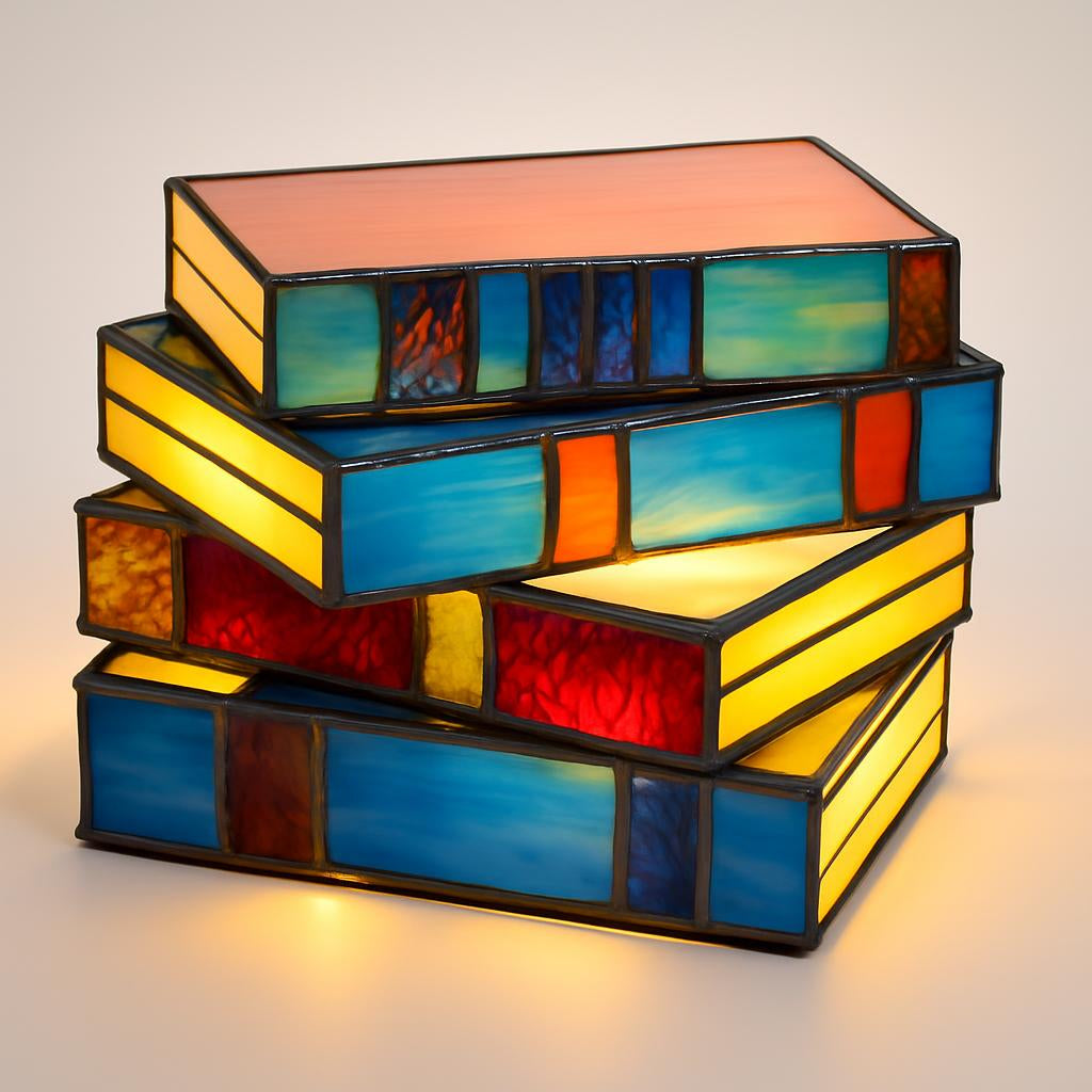 Multicolored Stained Glass Book Lamp - Artistic & Eco-Friendly Table Lighting