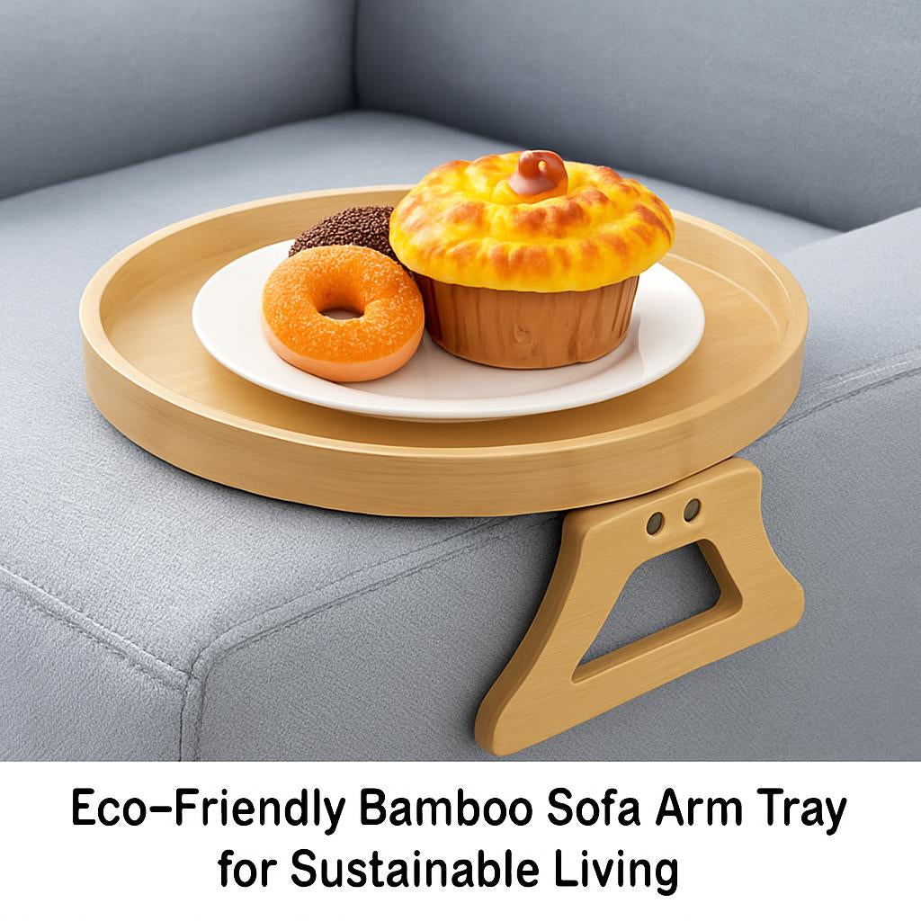 Eco-Friendly Bamboo Sofa Arm Tray in Natural Wood