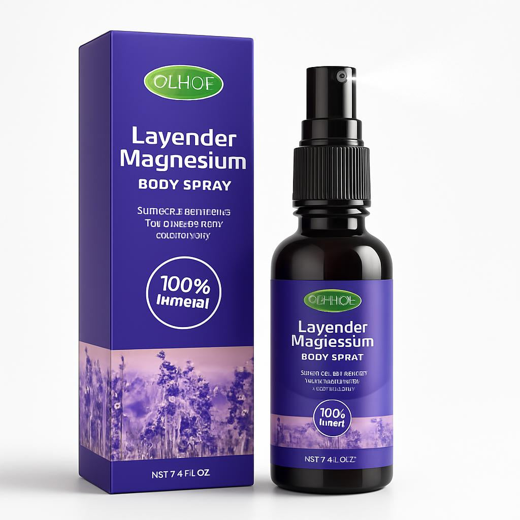 Lavender Magnesium Body Spray in Black Bottle with Purple Label