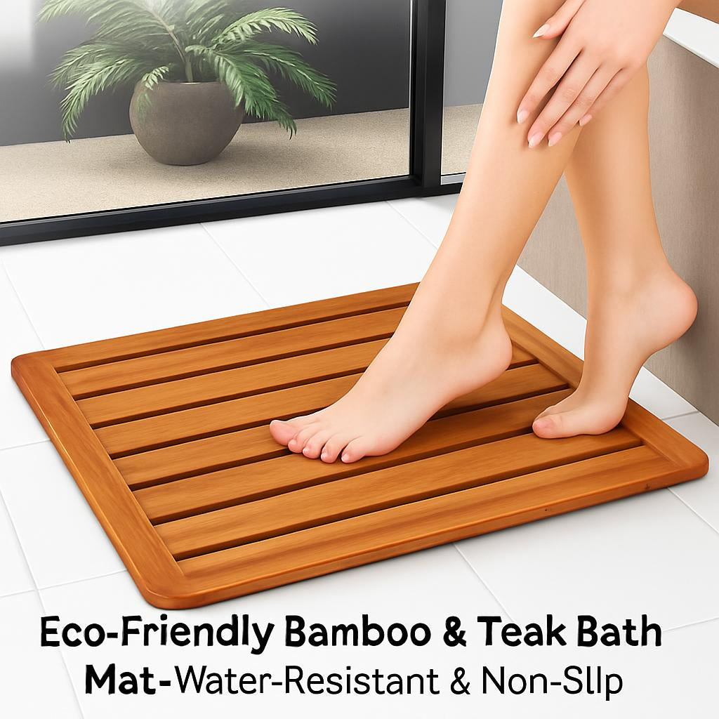 Eco-Friendly Wooden Bath Mat in Natural Bamboo or Teak
