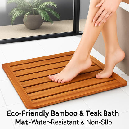 Eco-Friendly Wooden Bath Mat in Natural Bamboo or Teak