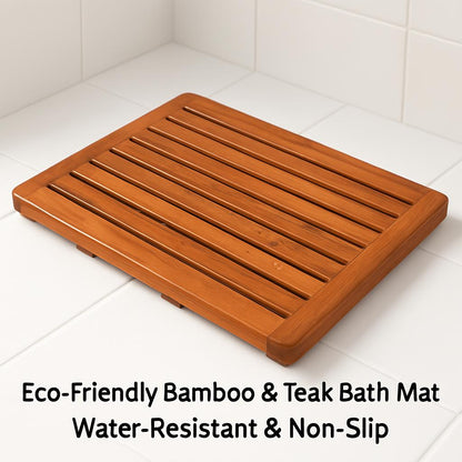 Eco-Friendly Bamboo & Teak Bath Mat - Water-Resistant & Non-Slip