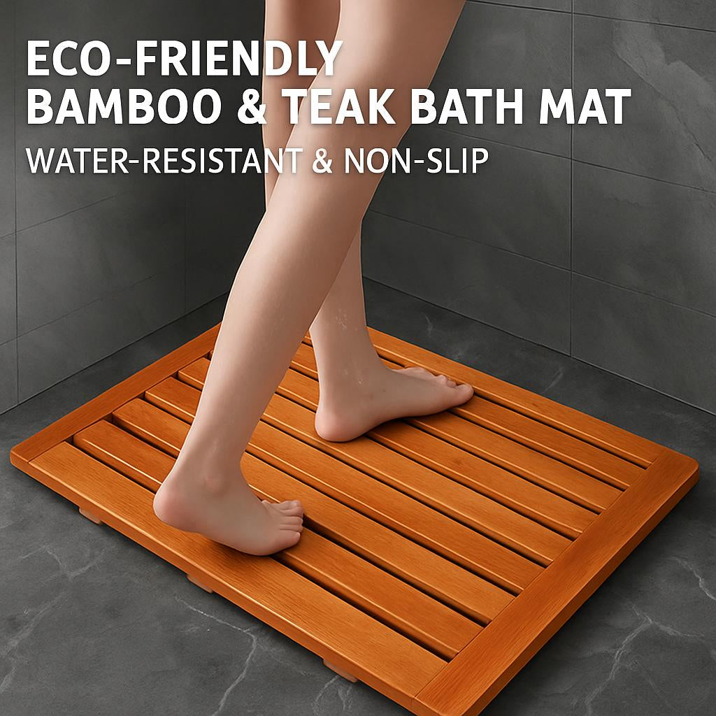 Eco-Friendly Bamboo & Teak Bath Mat - Water-Resistant & Non-Slip