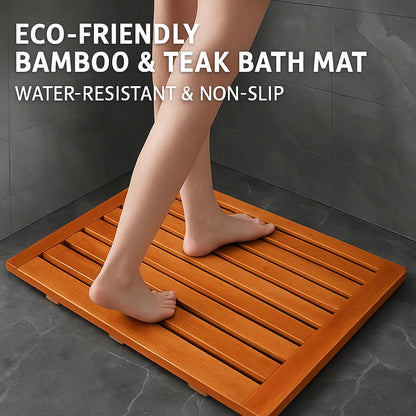 Eco-Friendly Bamboo & Teak Bath Mat - Water-Resistant & Non-Slip