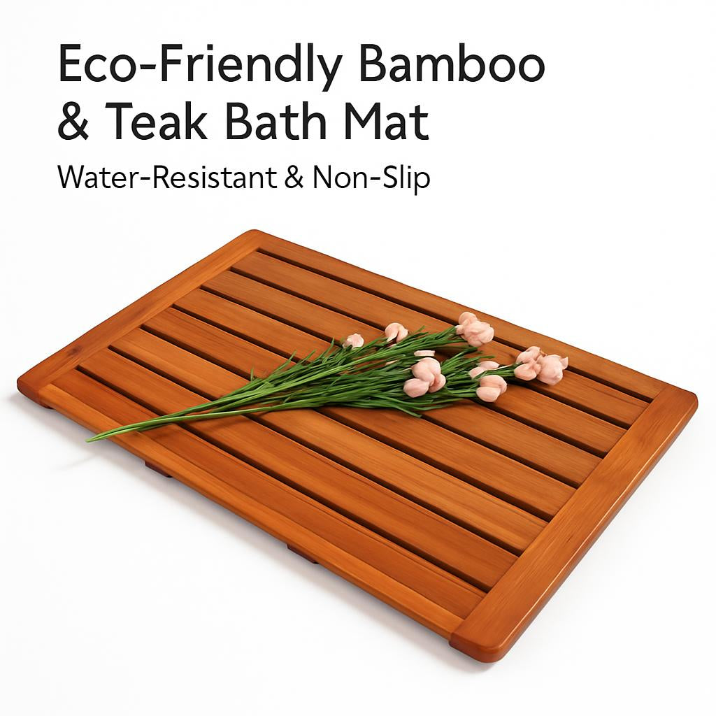 Eco-Friendly Bamboo & Teak Bath Mat - Water-Resistant & Non-Slip
