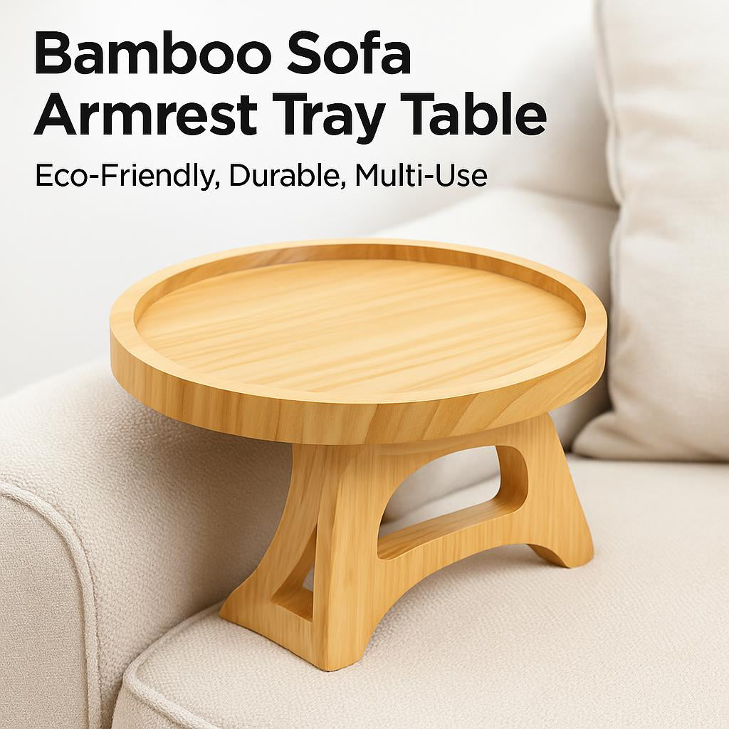 Bamboo Sofa Armrest Tray Table - Eco-Friendly, Durable, Multi-Use