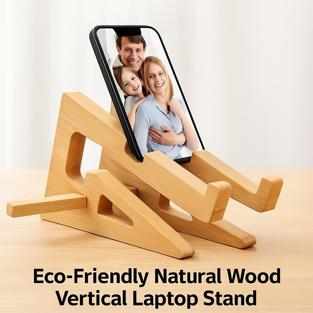 Eco-Friendly Natural Wood Vertical Laptop Stand