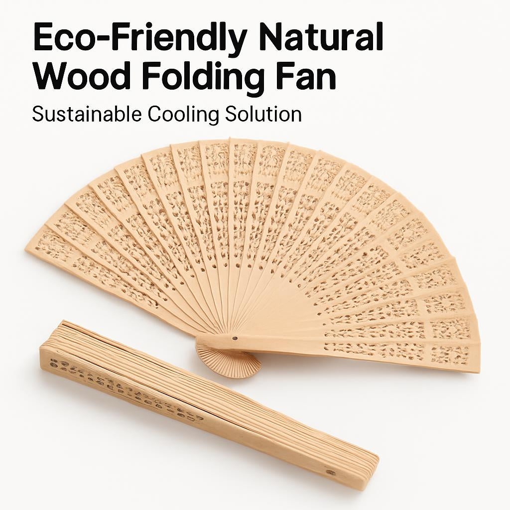 Natural Wood Folding Fan for Eco-Friendly Cooling