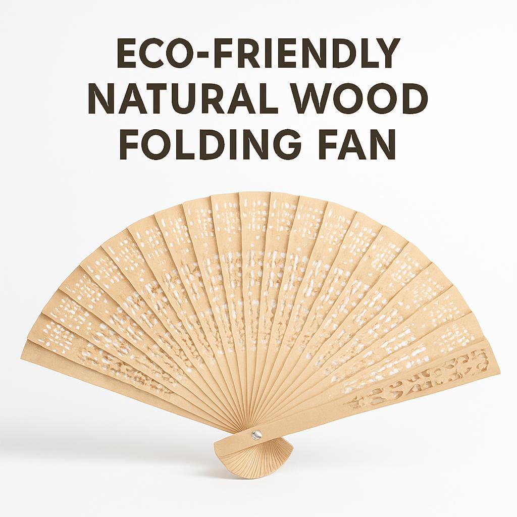 Eco-Friendly Natural Wood Folding Fan - Sustainable Cooling Solution