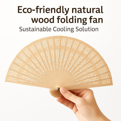 Eco-Friendly Natural Wood Folding Fan - Sustainable Cooling Solution
