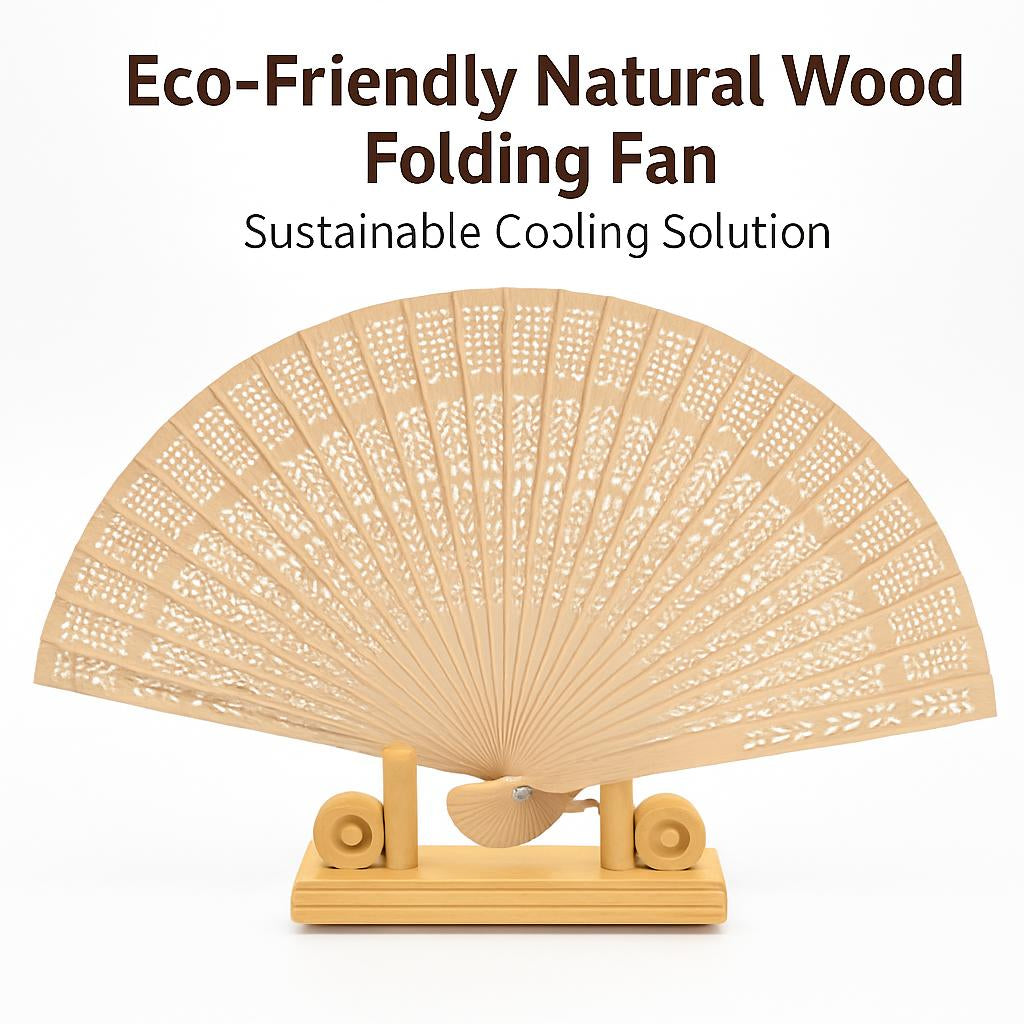 Eco-Friendly Natural Wood Folding Fan - Sustainable Cooling Solution