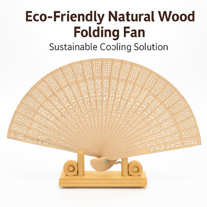 Eco-Friendly Natural Wood Folding Fan - Sustainable Cooling Solution