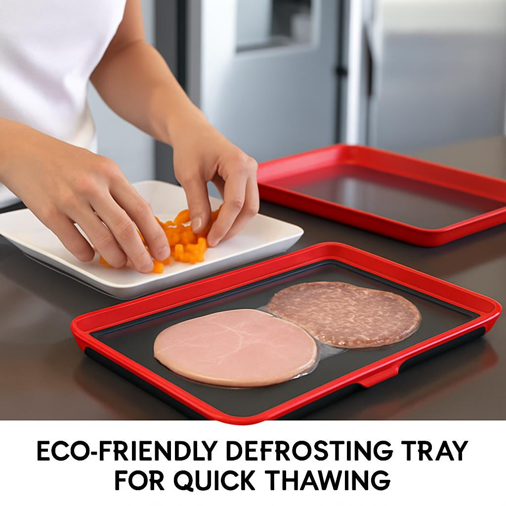 Eco-Friendly Defrosting Tray in Red and Silver