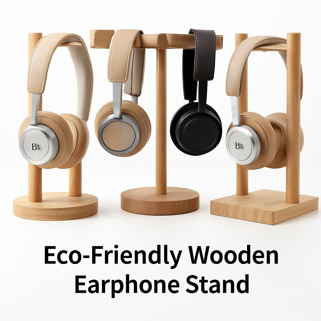 Eco-Friendly Wooden Earphone Stand on a desk