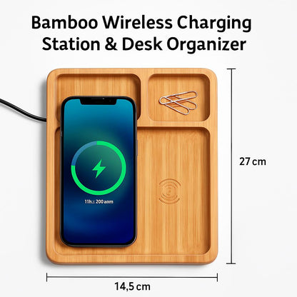 Bamboo Wireless Charging Station & Desk Organizer