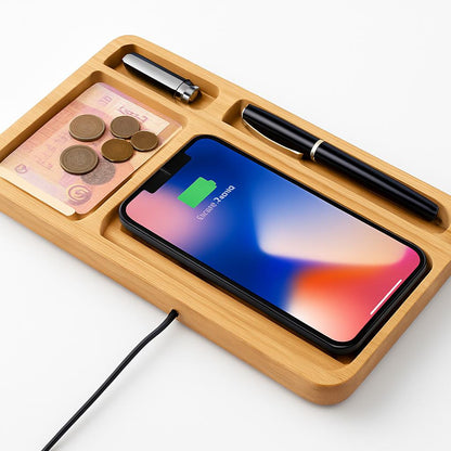Bamboo Wireless Charging Station & Desk Organizer