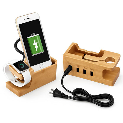 Bamboo Multi-Device Charging Station - Eco-Friendly Desk Organizer