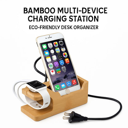 Bamboo Multi-Device Charging Station - Eco-Friendly Desk Organizer