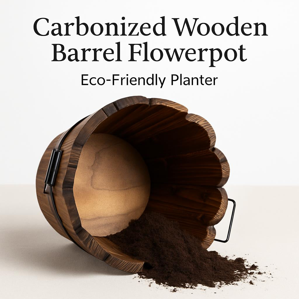Carbonized Wooden Barrel Flowerpot - Eco-Friendly Planter