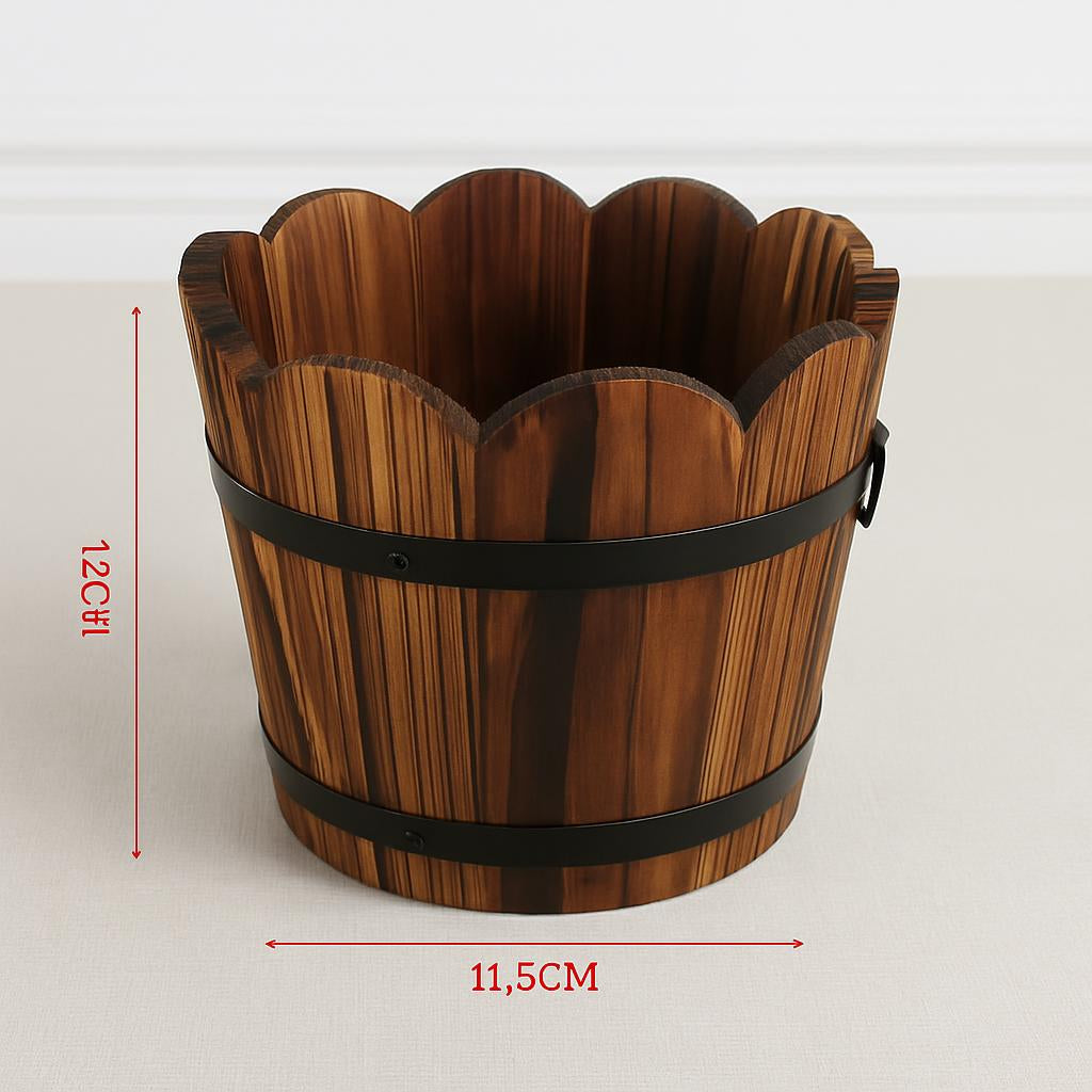 Carbonized Wooden Barrel Flowerpot - Eco-Friendly Planter