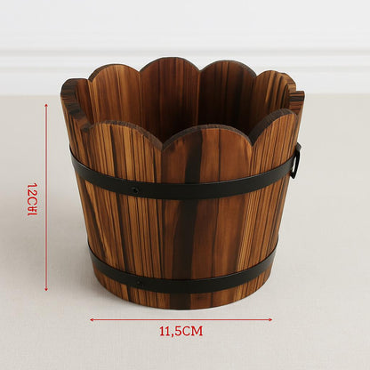Carbonized Wooden Barrel Flowerpot - Eco-Friendly Planter