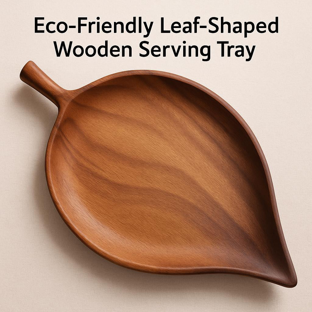 Eco-Friendly Leaf-Shaped Wooden Serving Tray for Sustainable Dining