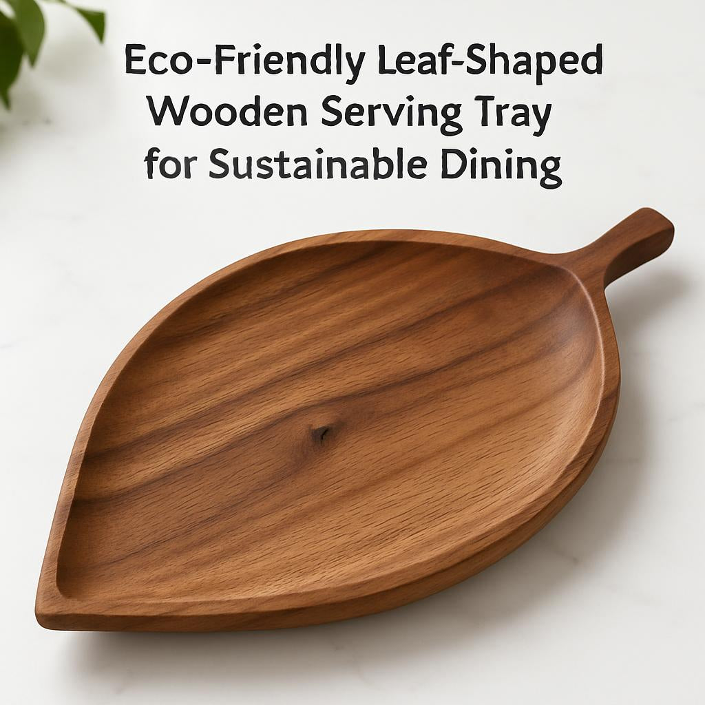 Eco-Friendly Leaf-Shaped Wooden Serving Tray for Sustainable Dining