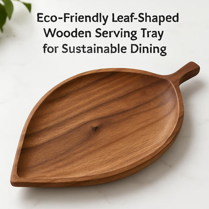 Eco-Friendly Leaf-Shaped Wooden Serving Tray for Sustainable Dining