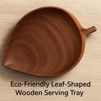 Eco-Friendly Leaf-Shaped Wooden Serving Tray for Sustainable Dining