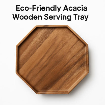 Octagonal Wooden Serving Tray in Natural Wood Tones