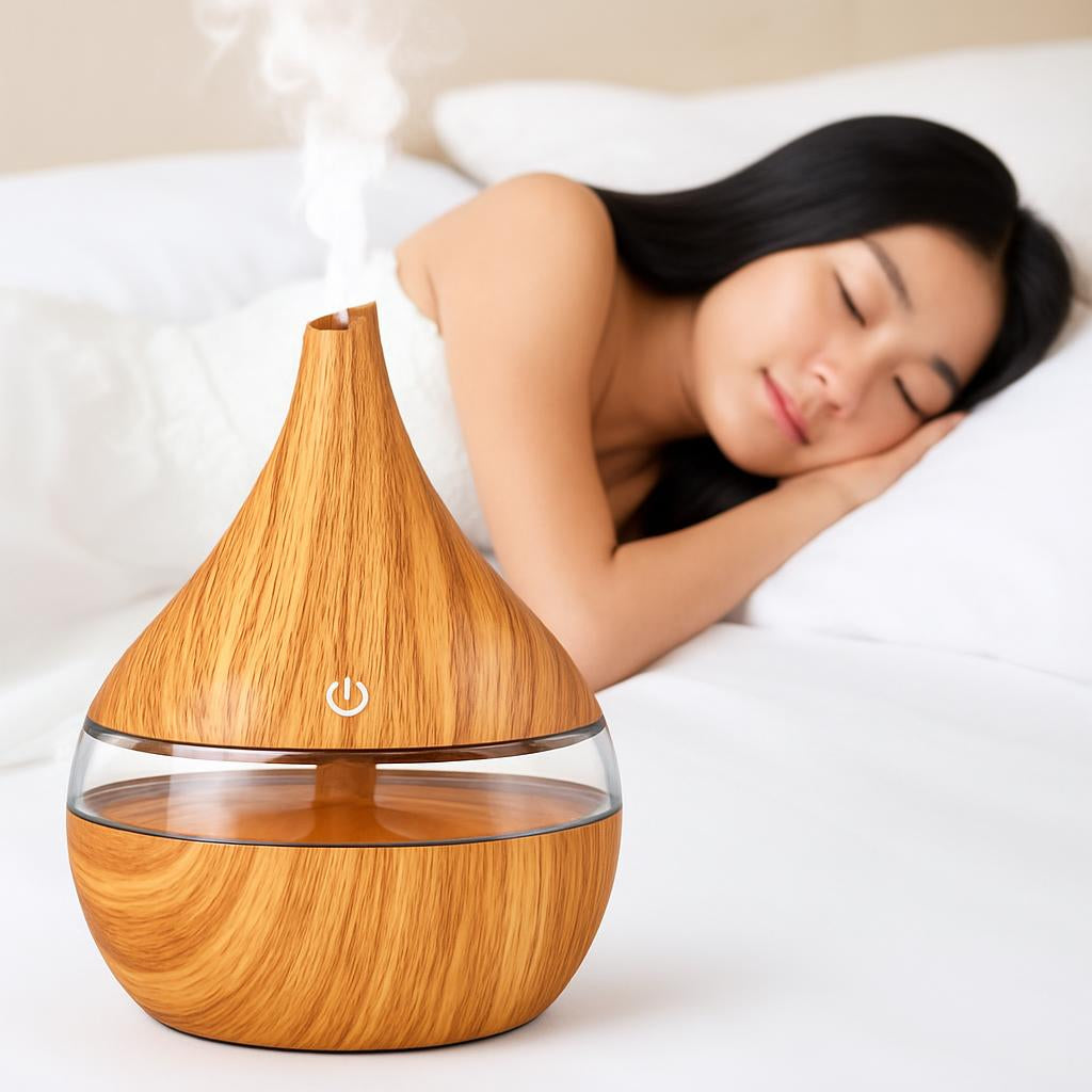 Ultrasonic Teardrop Essential Oil Diffuser with Wood Grain Finish