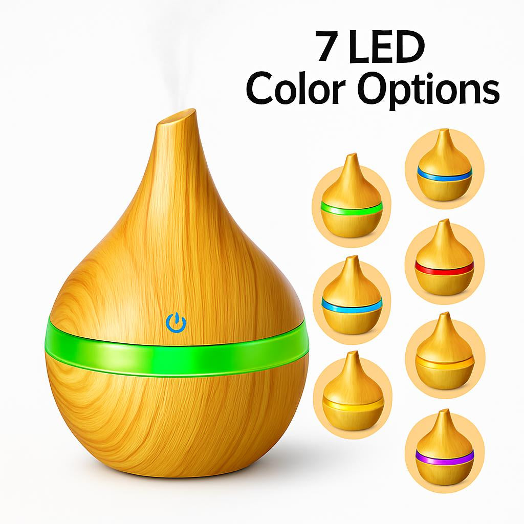 Ultrasonic Teardrop Essential Oil Diffuser with Wood Grain Finish
