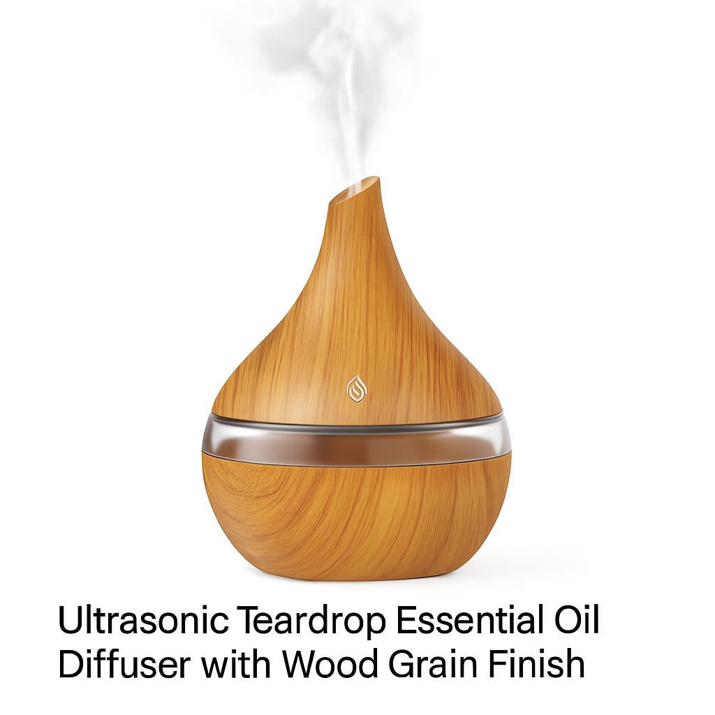 Ultrasonic Teardrop Essential Oil Diffuser with Wood Grain Finish