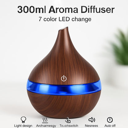 Ultrasonic Teardrop Essential Oil Diffuser with Wood Grain Finish