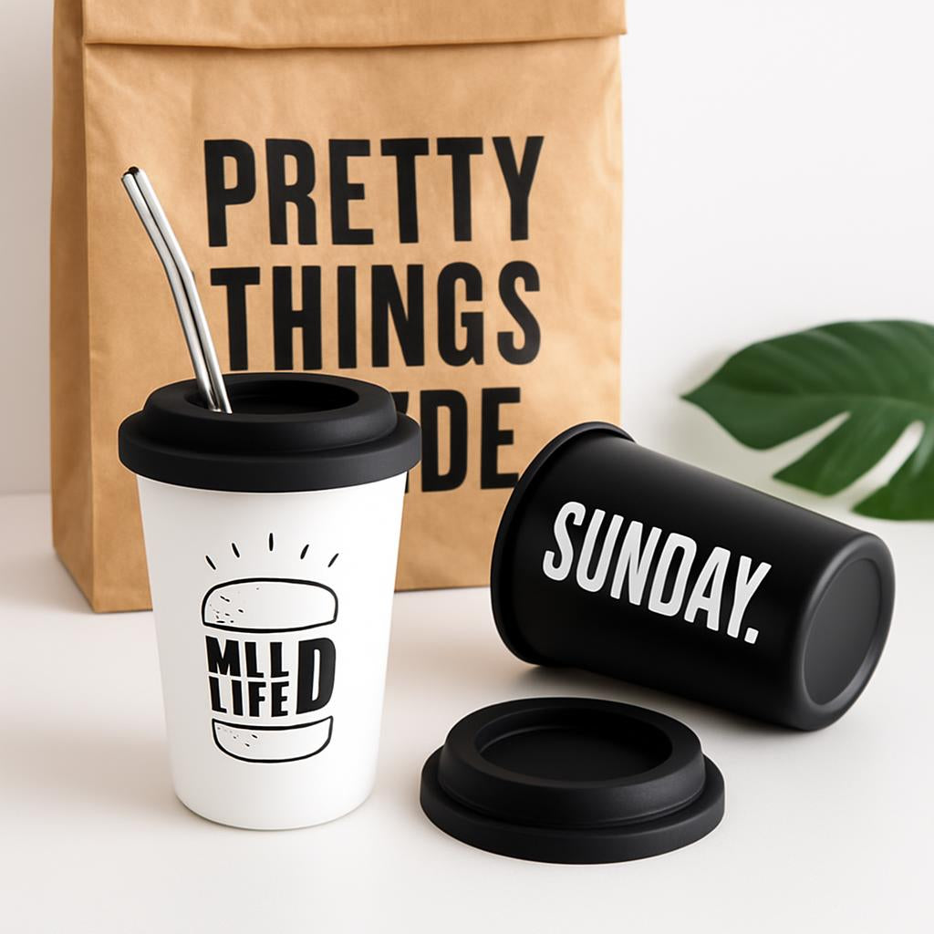 Eco-Friendly Stainless Steel Cups with Lids & Straws 350ml