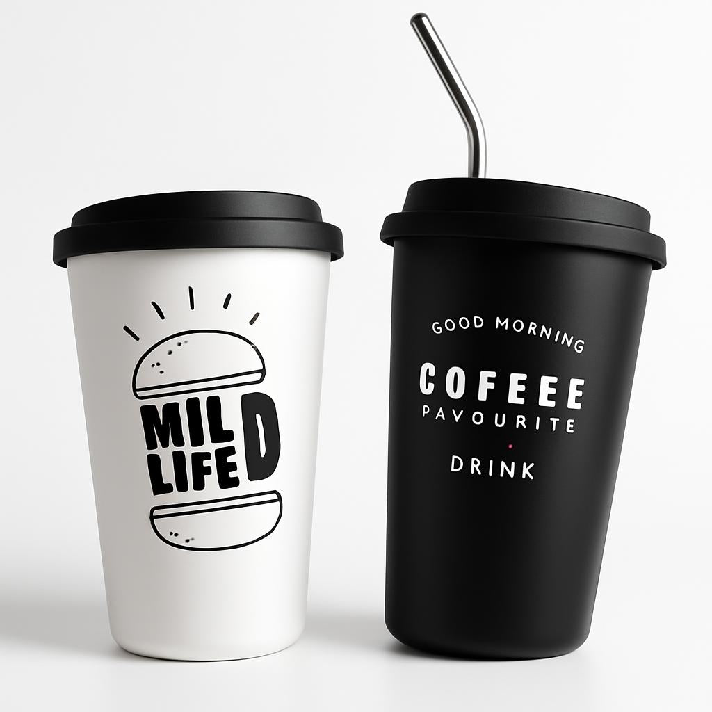 Eco-Friendly Stainless Steel Cups with Lids & Straws 350ml