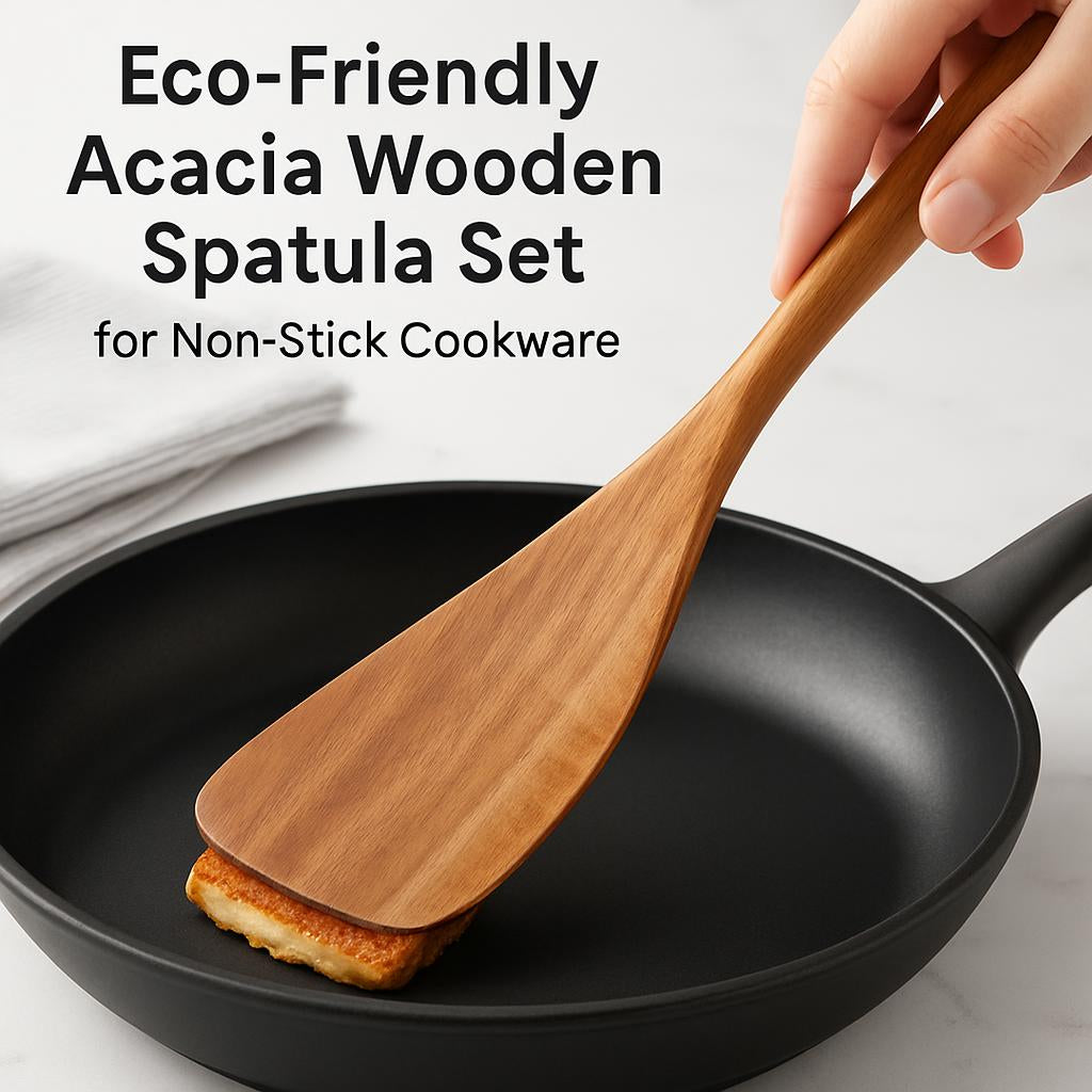 Eco-Friendly Acacia Wooden Spatula Set for Non-Stick Cookware