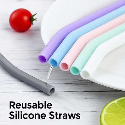 Assorted pastel reusable silicone straws