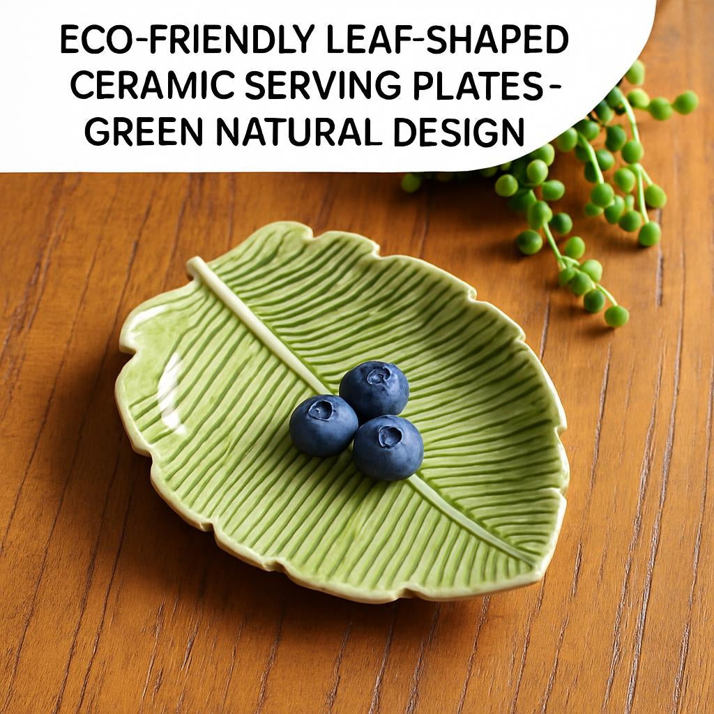 Eco-Friendly Leaf-Shaped Ceramic Serving Plates - Green Natural Design