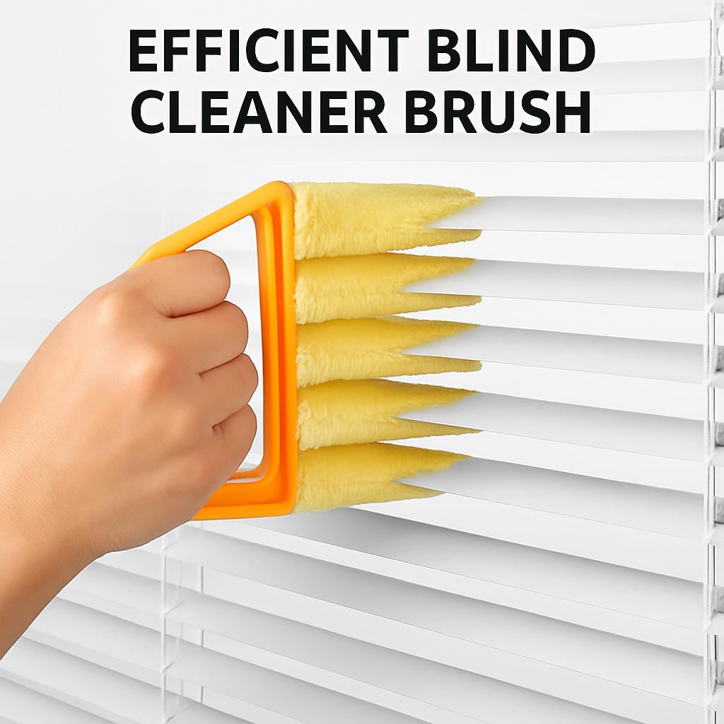 Yellow and orange handheld blind cleaner brush with reusable microfiber pads