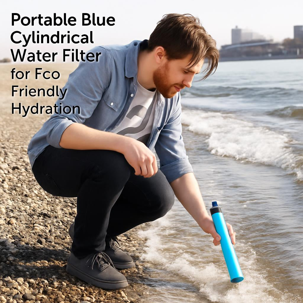 Portable Blue Cylindrical Water Filter